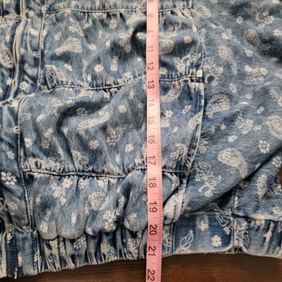 Free People Layla Printed Denim Bomber Jacket Womens M Floral Vintage Boho 90s - Picture 6 of 8